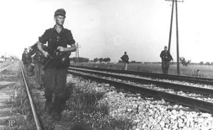 WW2 German Soldiers Patrolling Railroads