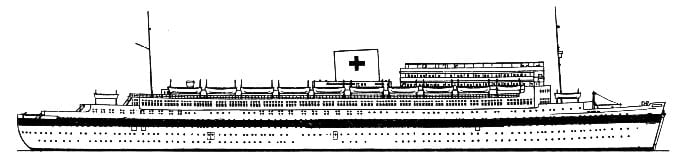 WW2 German Hospital Ship Drawing - Lazarettschiff B (Robert Ley)